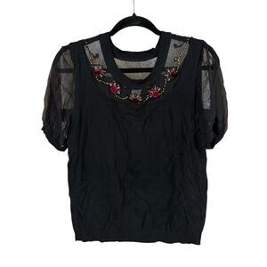 2653 NWT Cynthia Steffe Black Beaded Shear Crinkle Top SZ XL